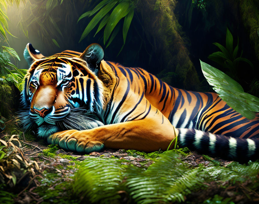 Majestic tiger in lush jungle foliage