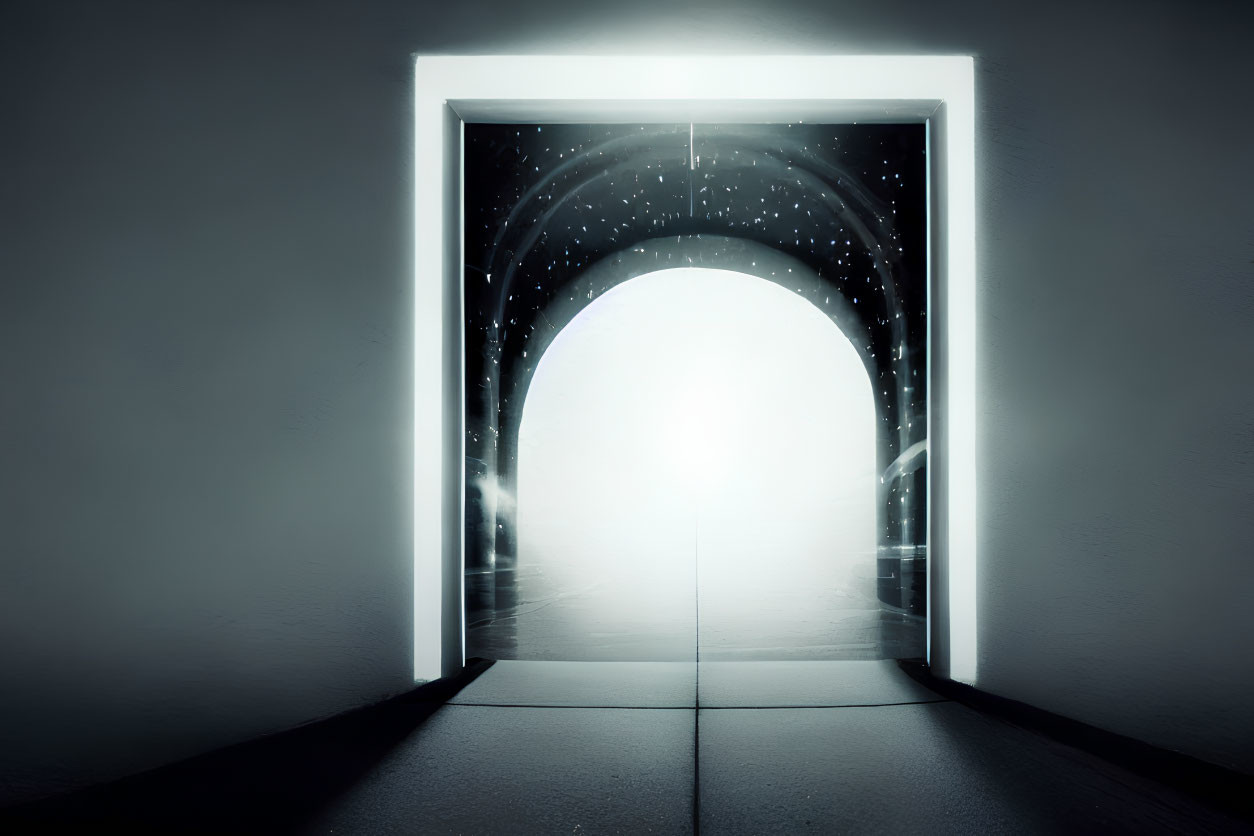 Mysterious arched doorway in cosmic setting