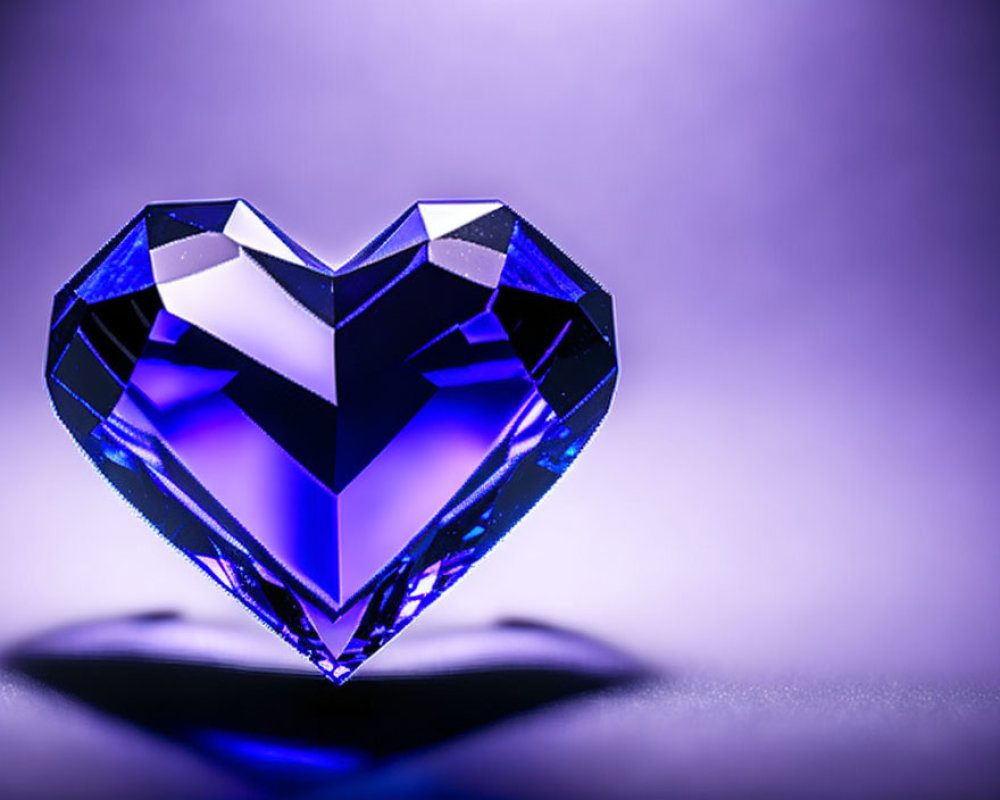 Heart-Shaped Sapphire Crystal on Soft Purple Background