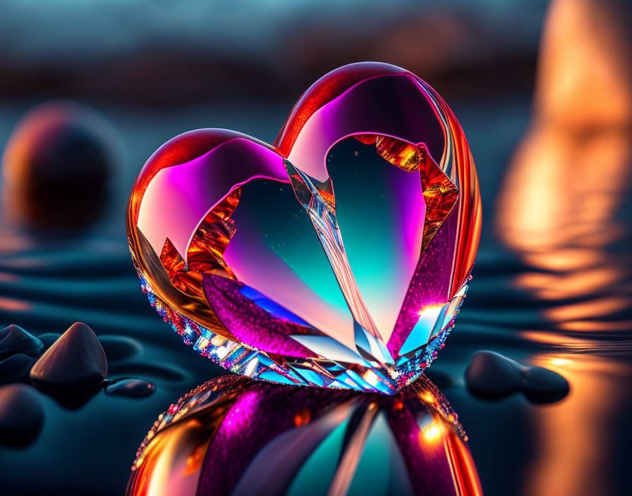 Colorful Heart-Shaped Object on Water Droplet-Covered Surface