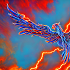 Colorful Phoenix Illustration Soaring in Fiery Sky