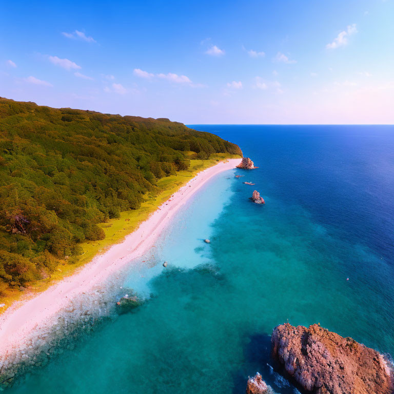 Tropical Beach Aerial View with Pink Sand and Blue Waters