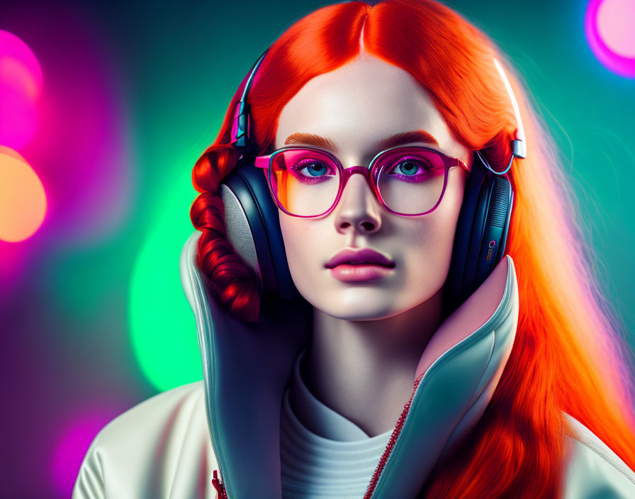 Colorful 3D illustration of woman with orange hair and glasses