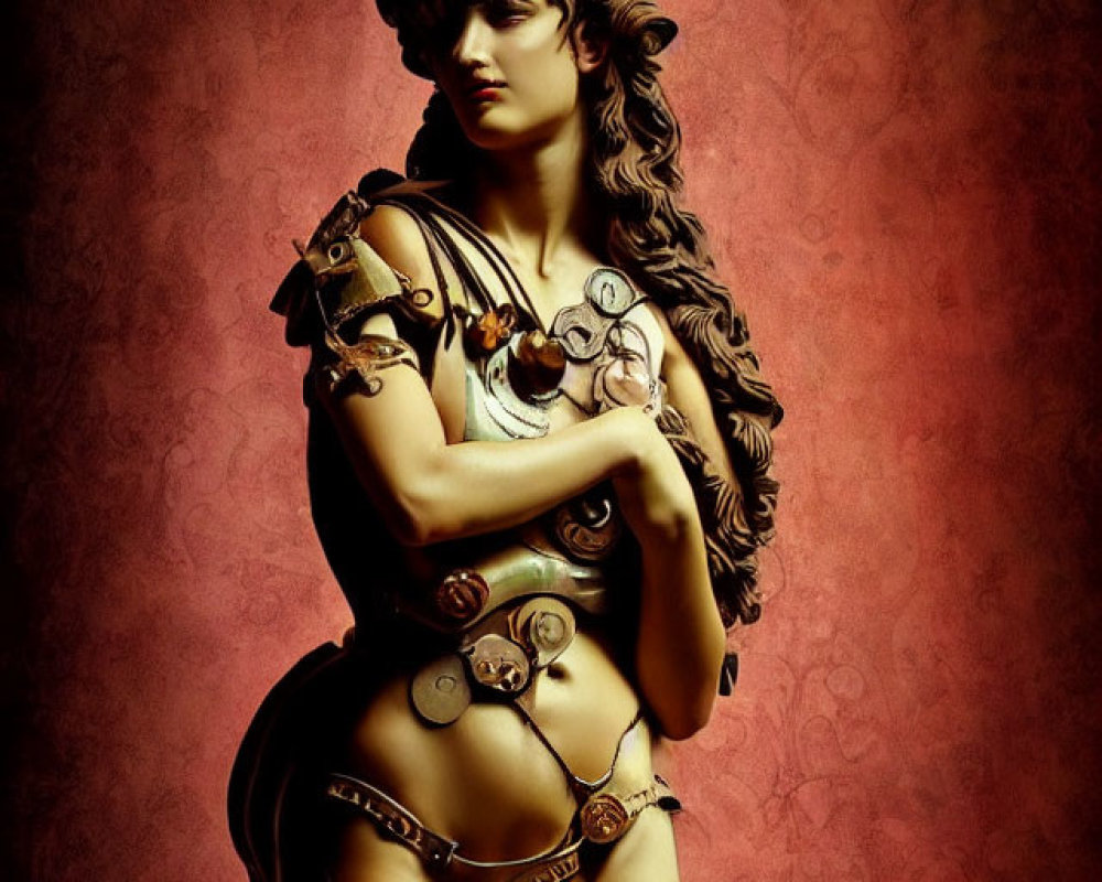 Steampunk-themed woman with gears and mechanical elements