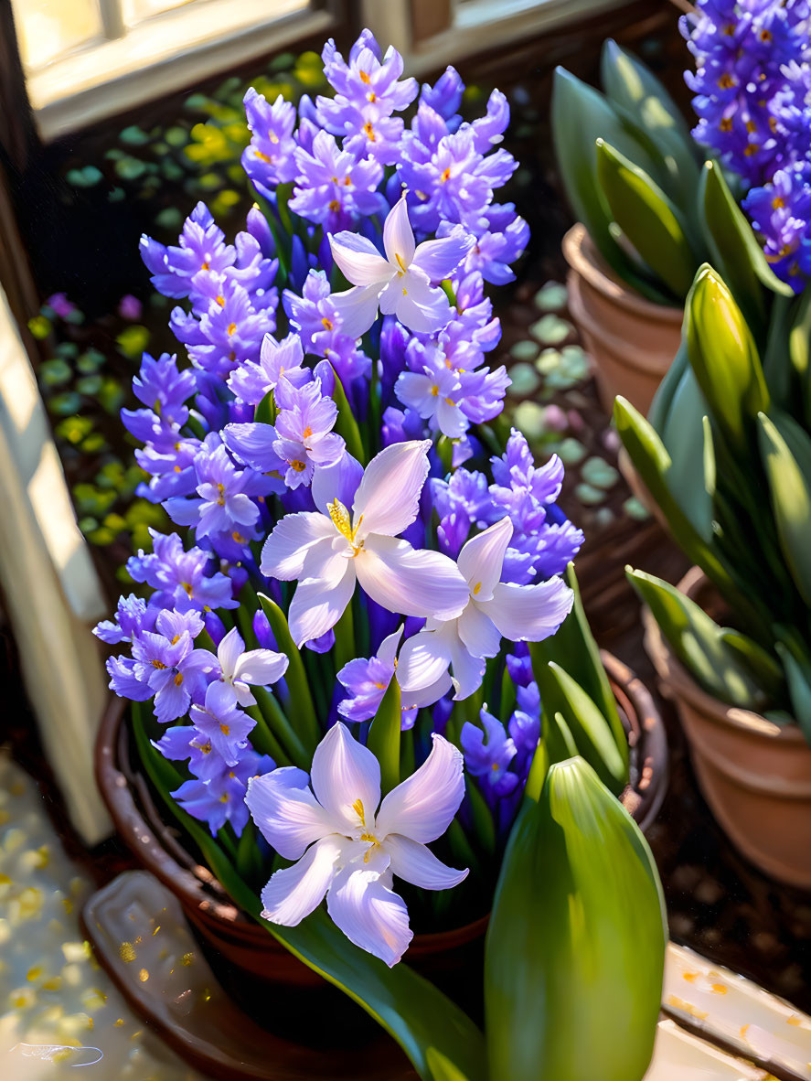 Purple and White Hyacinth Flowers Blooming Indoors