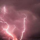 Branching Lightning in Deep Red and Purple Stormy Sky