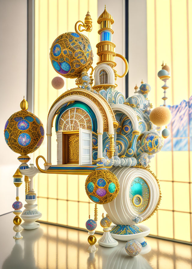 Intricate Ornate Floating Structure with Spherical Elements