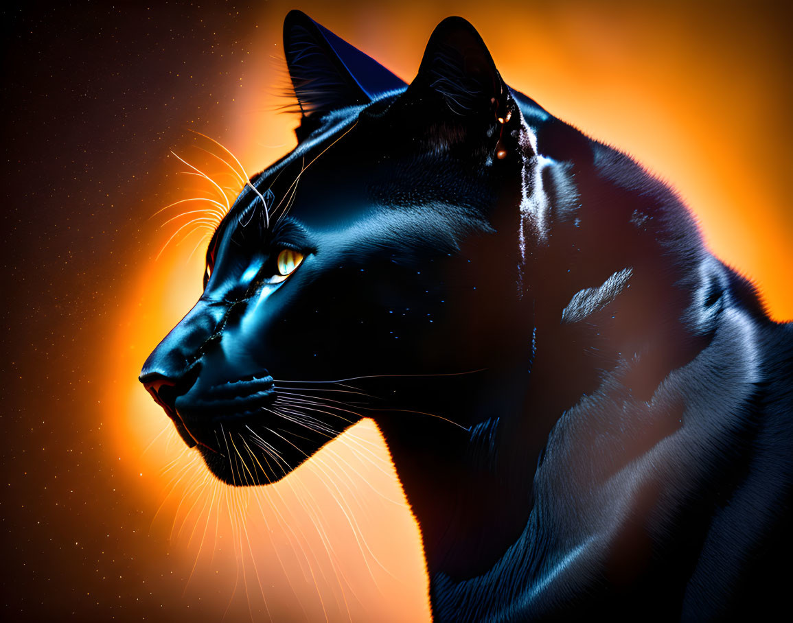 Majestic black panther digital artwork on glowing orange backdrop