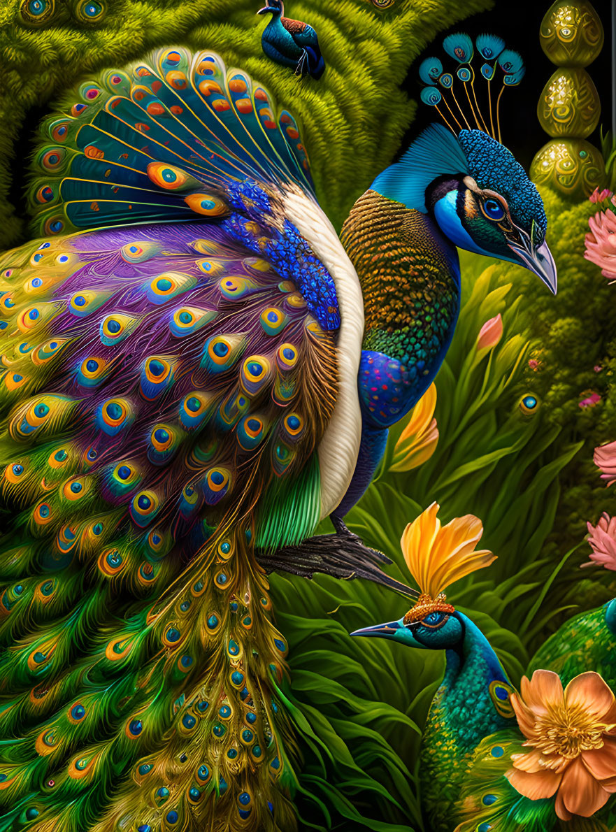 Colorful Peacock Displayed in Digital Art Piece