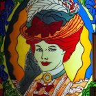 Vibrant portrait of a woman with floral hair decorations in ornate frame