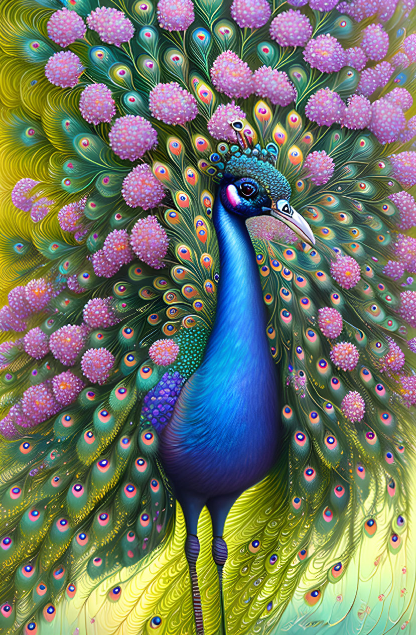 Colorful Peacock Illustration with Vibrant Plumage and Intricate Patterns