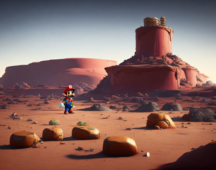 Desert landscape with rock formations and clear blue sky