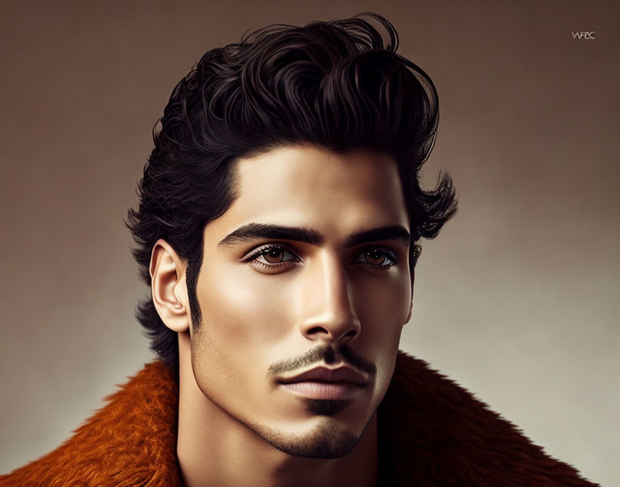 Man with Dark Wavy Hair and Light Beard in Digital Artwork