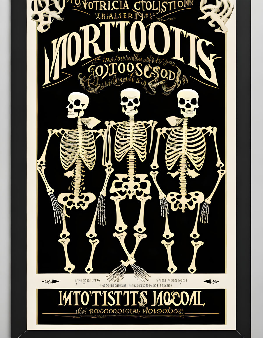 Vintage Black & Gold Skeleton Poster with Ornate Typography