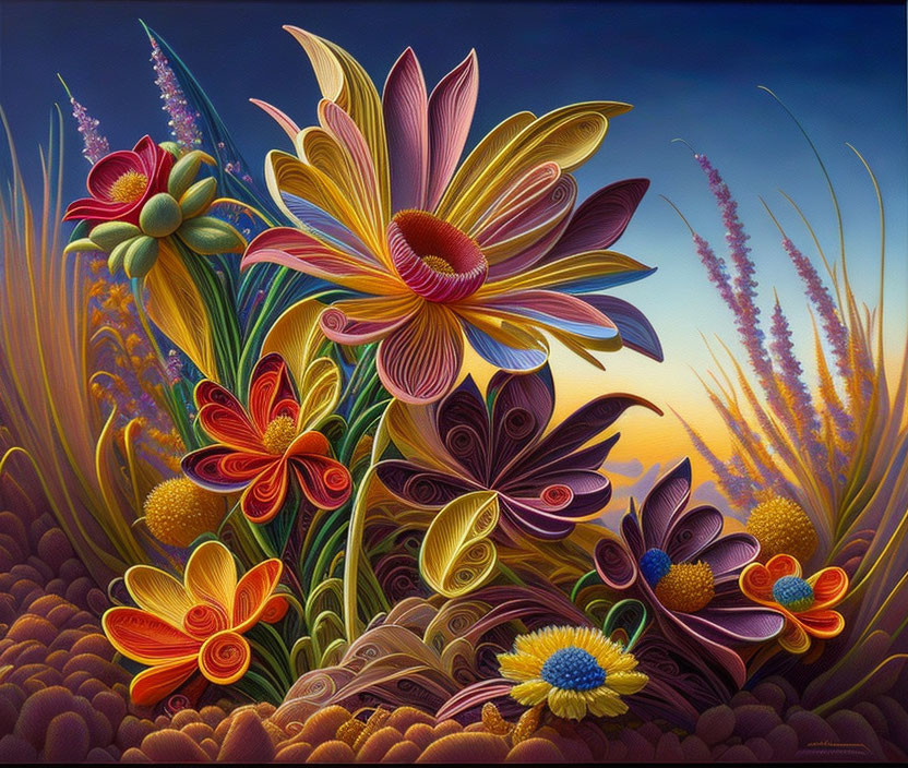 Colorful Floral Field Painting with Rich Hues & Details