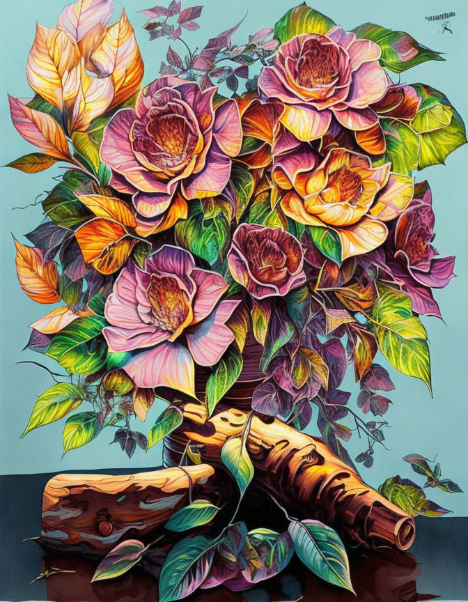 Colorful Oversized Flower Bouquet Painting on Wood-like Structure