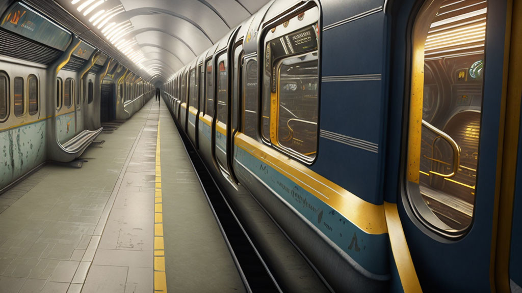 Modern subway station with two trains and sleek design