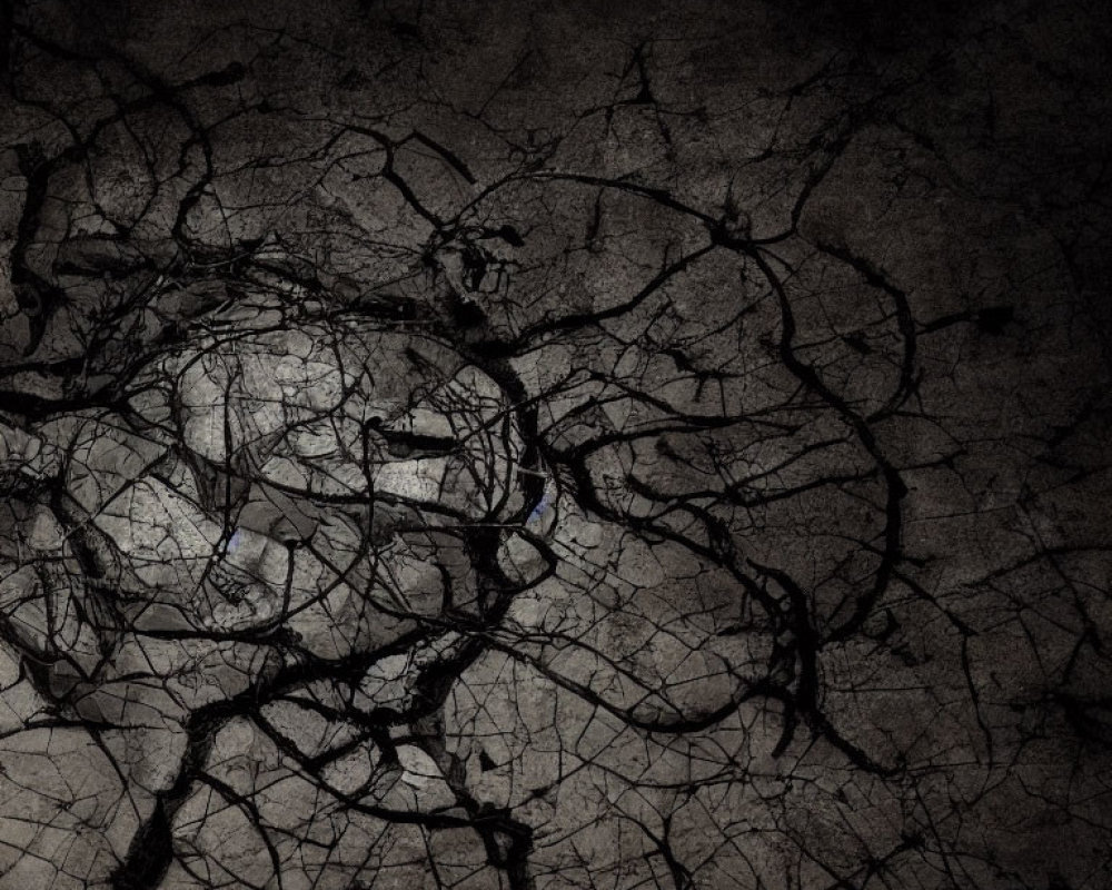 Abstract Dark Background with Black Cracks on Gray Surface