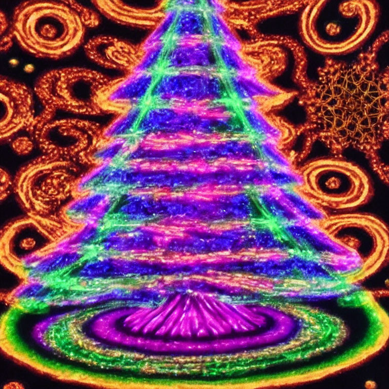 Colorful Neon-Lit Fractal Christmas Tree Artwork