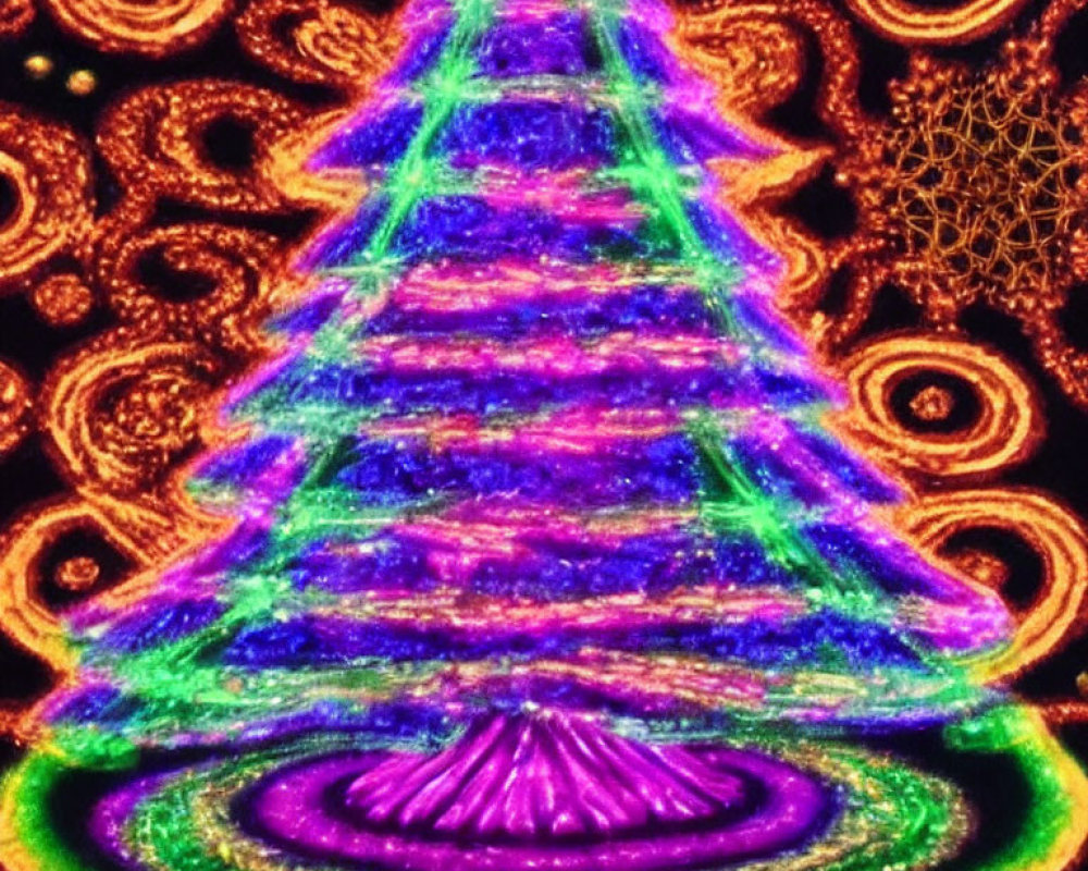 Colorful Neon-Lit Fractal Christmas Tree Artwork