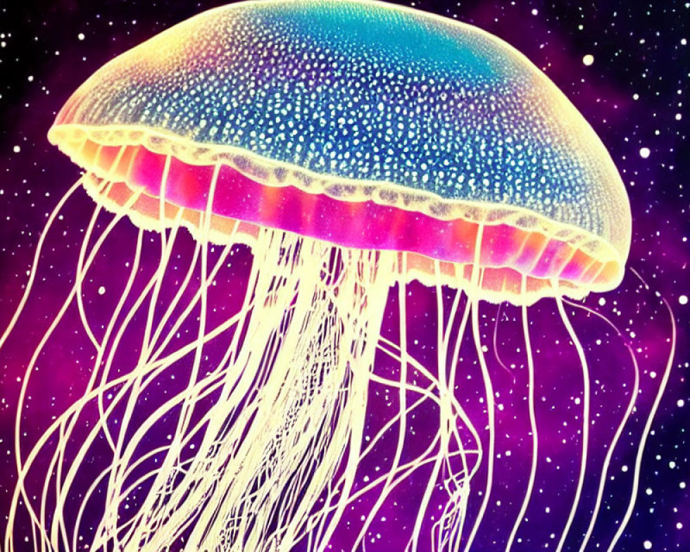 Colorful Jellyfish Illustration Against Starry Space Background