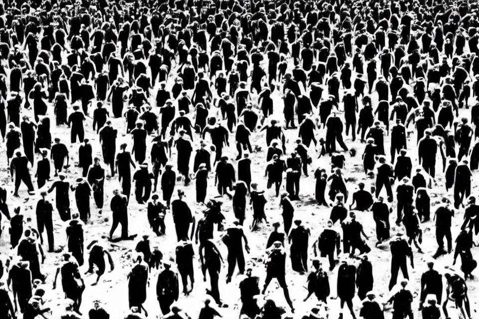 Monochrome image of dense crowd in high contrast