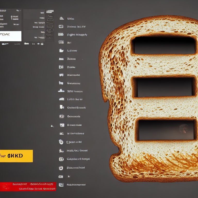 Digital illustration: Wi-Fi signal icon on toasted bread with computer interface elements