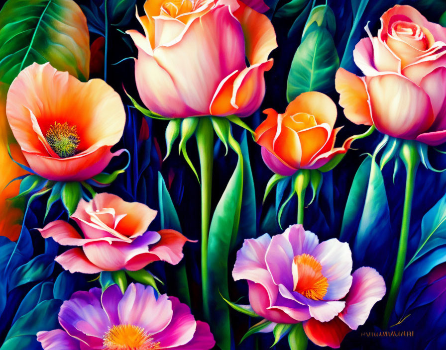 Colorful Floral Painting with Rich Textures & Vivid Hues