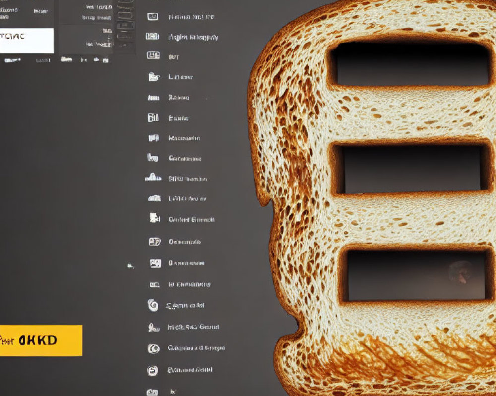 Digital illustration: Wi-Fi signal icon on toasted bread with computer interface elements