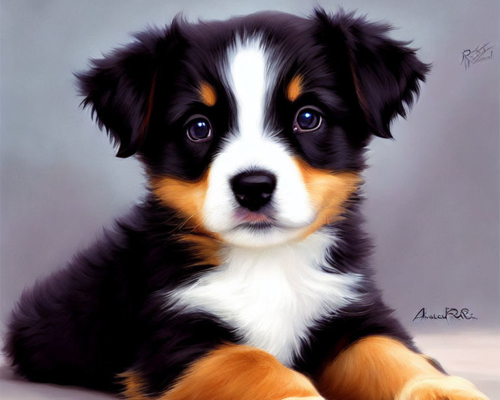 Tricolor Bernese Mountain Dog Puppy with Glossy Fur