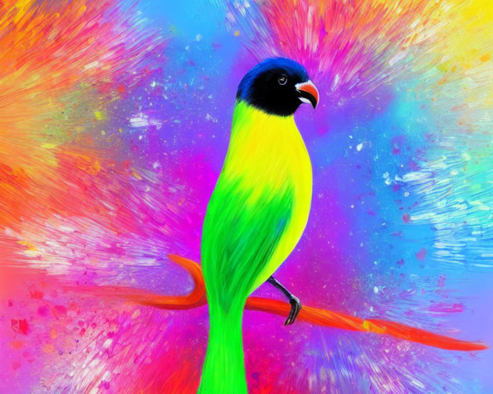 Colorful Bird Digital Painting with Blue Head and Yellow Body