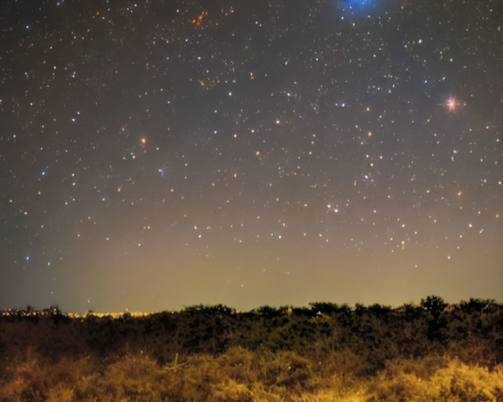 Starry Night Sky Over Silhouetted Landscape