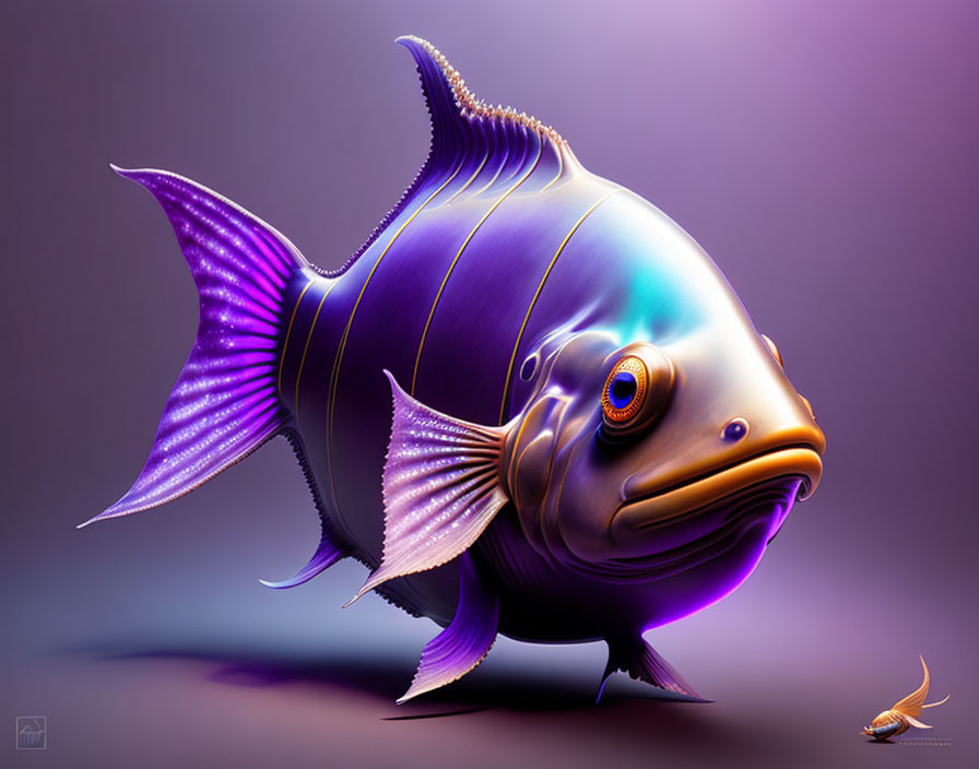 Colorful Stylized Fish Artwork with Glossy Body and Purple Hues