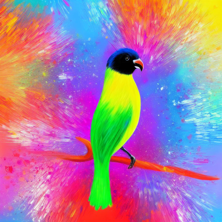 Colorful Bird Digital Painting with Blue Head and Yellow Body