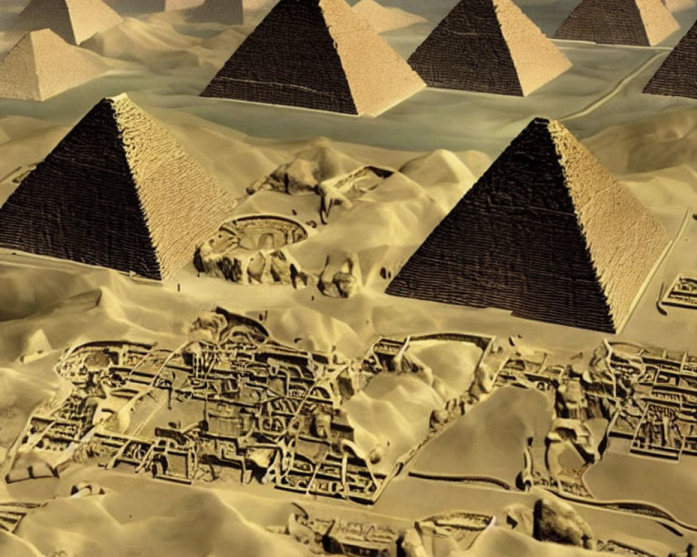 Digital Art: Ancient Egypt Scene with Pyramids and City Layout