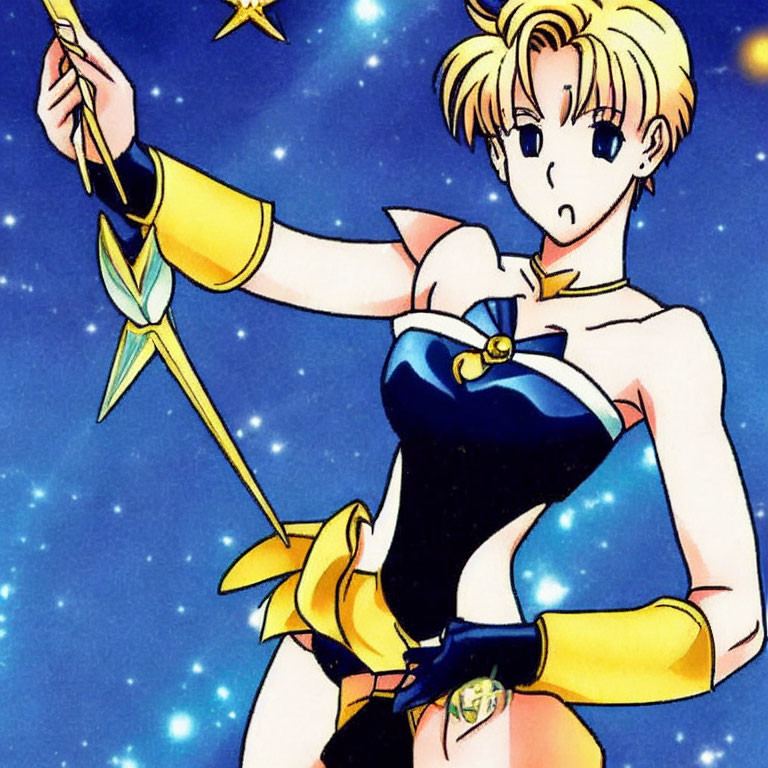 Blonde-Haired Animated Character in Sailor Suit with Wand