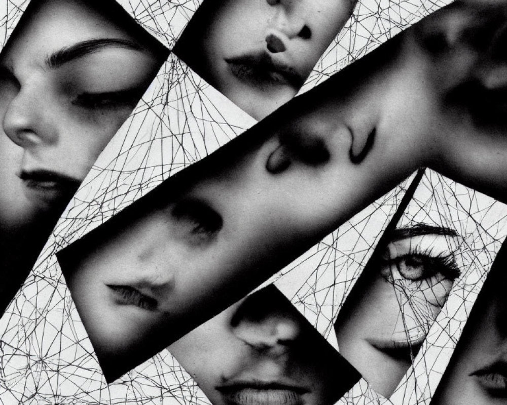 Monochrome collage of fragmented human features