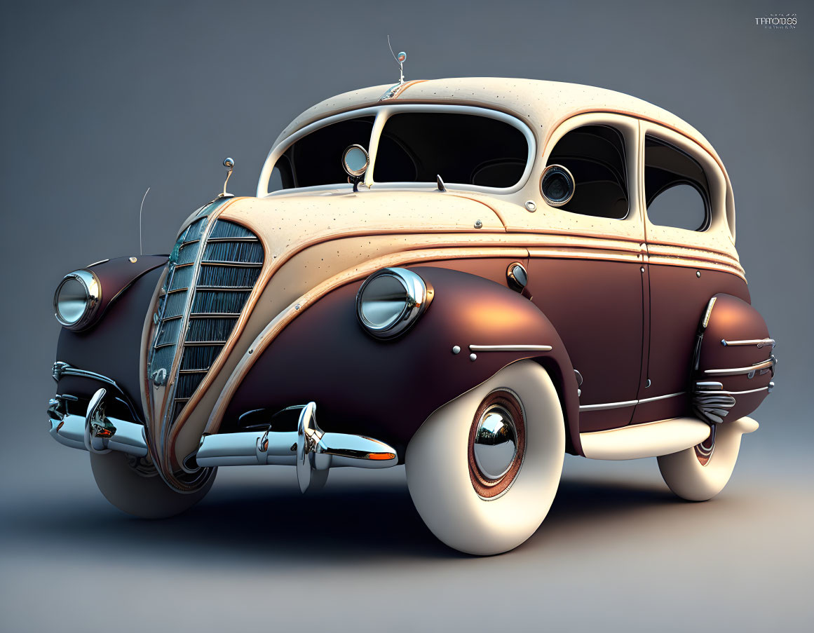 Classic Brown Cream Car with Curved Design & Front Grille