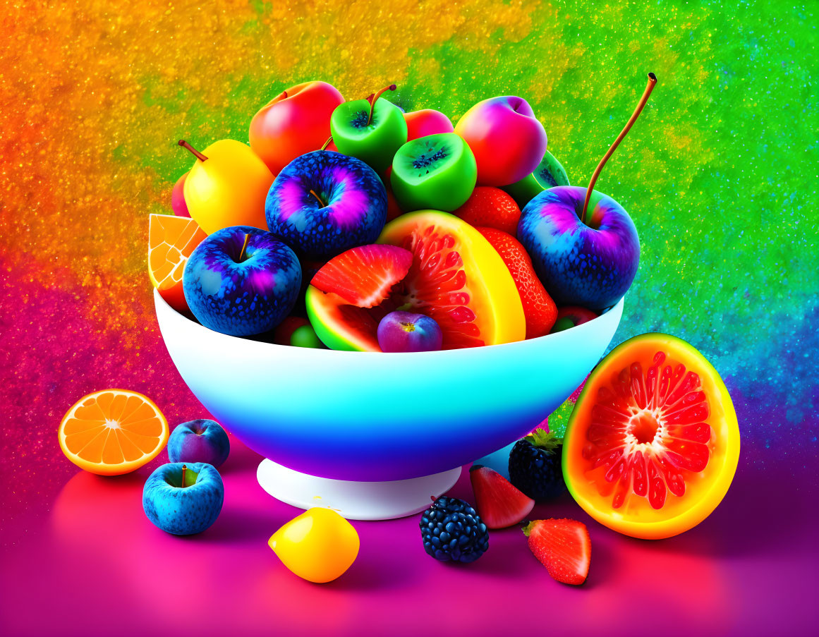 Colorful Mixed Fruit Bowl on Speckled Background