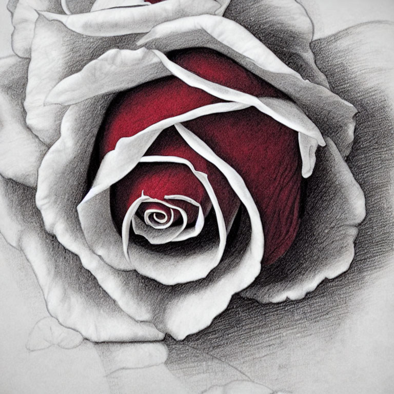 Detailed Red Rose Pencil Drawing with Shading