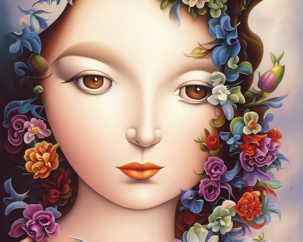 Colorful Floral Portrait Featuring Woman's Face