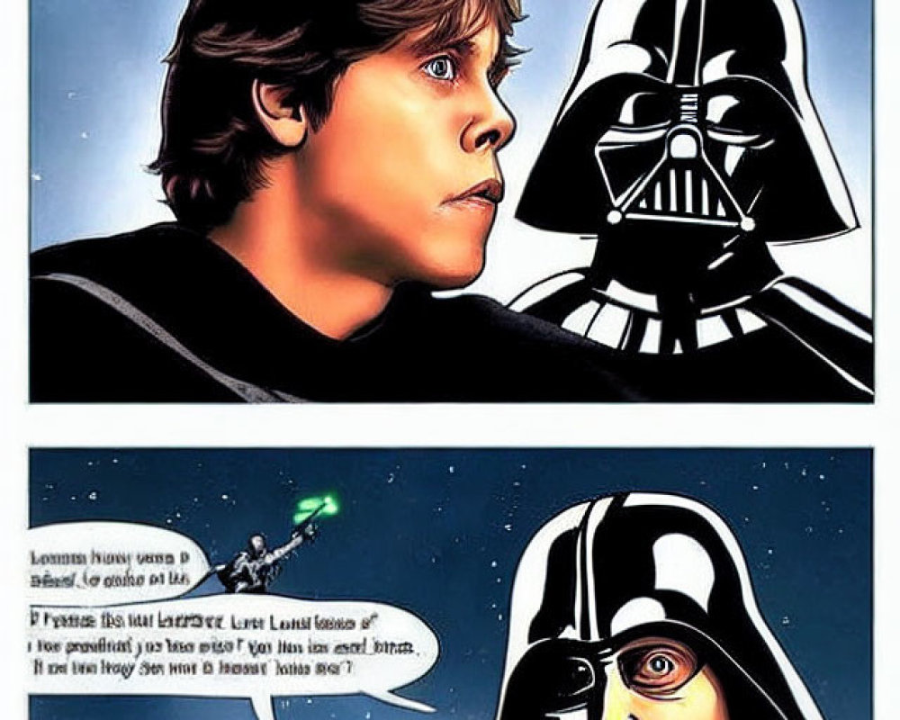 Luke Skywalker and Darth Vader in intense comic strip conversation.