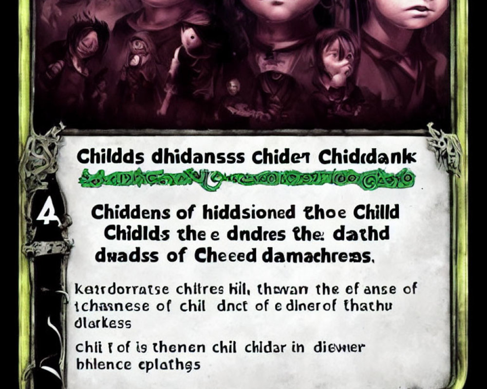 Ghostly children's faces in dark, eerie green surroundings with obscured Gothic text