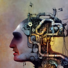 Surreal Human Profile with Mechanical and Electronic Components