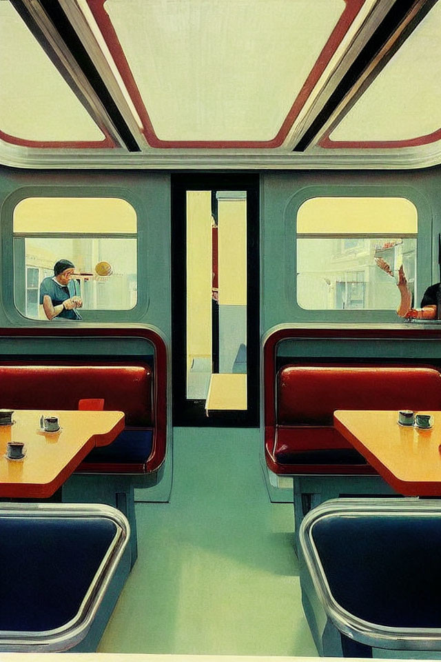 Retro-style Diner Interior with Red Booths & Vintage Atmosphere