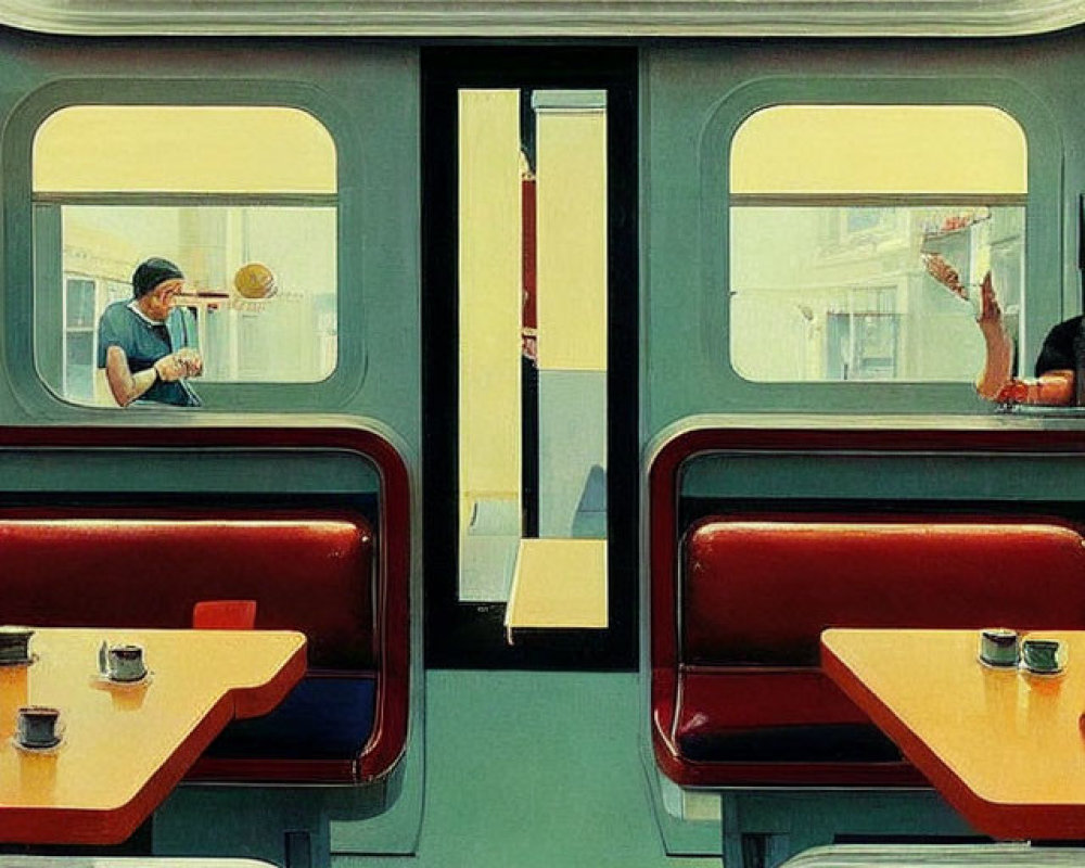 Retro-style Diner Interior with Red Booths & Vintage Atmosphere