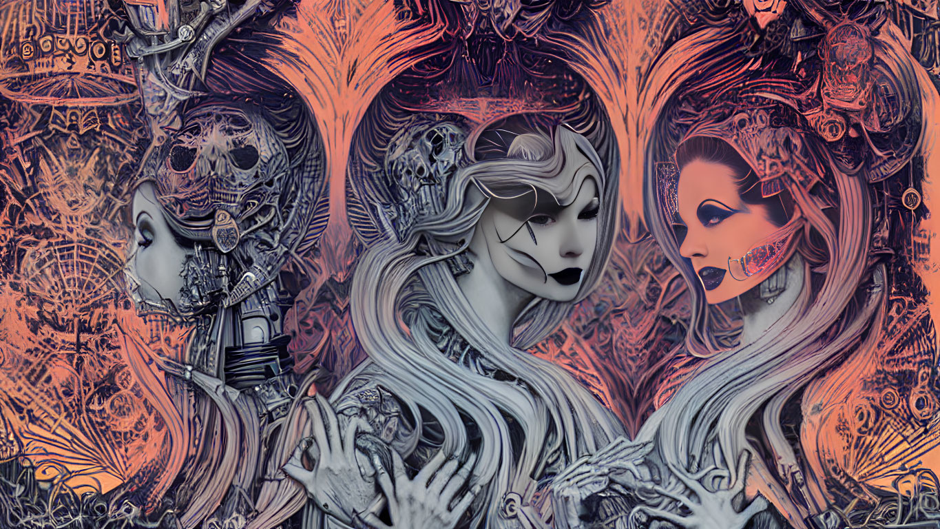 Stylized digital artwork of three figures with cybernetic enhancements