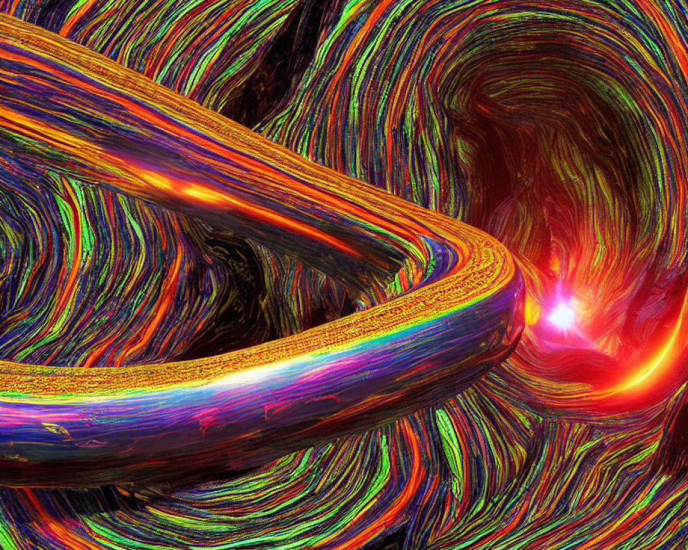 Colorful Abstract Swirling Pattern with Neon Streaks and Glowing Center