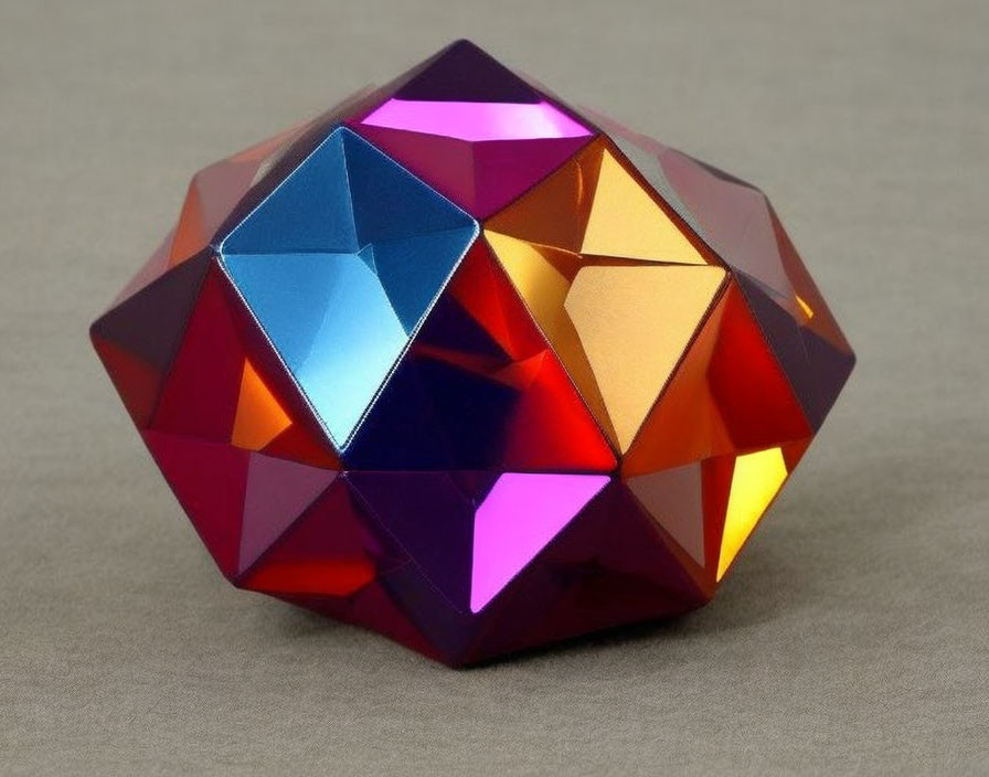 Vibrant Geometric Crystal Paperweight in Blue, Purple, and Orange