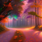 Colorful Psychedelic Forest Scene with Swirling Path